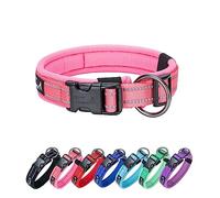 EXCELLENT ELITE SPANKER Collar de perro de nailon reflectante con acolchado suave transpirable ajustable grueso collares para mascotas para perros pequeños, medianos y grandes (S, rosa)