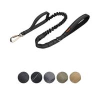 EXCELLENT ELITE SPANKER Correa Militar táctica para Perros Clips de Gancho de Aluminio espaciales Correa elástica para Perros Correa elástica de Cuerda Bungee con 2 Asas de Control(BLKW)