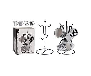 Excellent Houseware - Juego de 4 tazas con soporte metálico