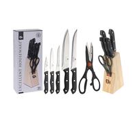 Excellent Houseware Juego de Cuchillos 5 Piezas + 1 Tijera de Cocina con Tacoma Negro Polipropileno Acero Inoxidable