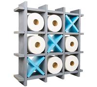 EXCELLO GLOBAL PRODUCTS Soporte de Papel higiénico de Madera Gris: diseño de Tic TAC Toe para Montar en la Pared o Independiente Organizador de Almacenamiento de Rollos de pañuelos de baño