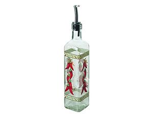 Excelsa Botella de aceite de chile con vertedor, transparente con decoraciones, capacidad: 473 ml, 4 piezas