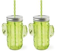 Excelsa Cactus vaso/taza con pajita reutilizable, capacidad 425 ml, cristal (Paquete de 2)