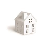 Excelsa Casa Farol, Diseño de Casita, Cerámica, Color Blanco, 10,5 X 10,5 X 14 cm