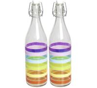 Excelsa Chic & Choc Botella 1 Litro, Cristal, Multicolor, 8 x 8 x 32 cm (Paquete de 2)