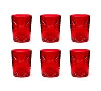 Excelsa Color Tumbler - Juego de 6 vasos de cristal decorados, multicolor, con decoración en relieve, 350 ml, 8 x 10 cm (rojo)