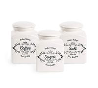 Excelsa Fine Quality - Juego de 3 tarros: sal, café y azúcar, cerámica, marfil, capacidad: 0,7 litros