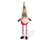 Excelsa Gnomo de Navidad decorativo de tela roja y verde con patrón nórdico, patas a rayas, 30 cm, para interiores