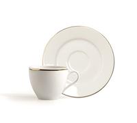Excelsa Gold Taza Caffe 'y Plato, Porcelana, Color Blanco y Borde Dorado, 12 X 12 X 6 cm