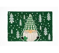 Excelsa Green Winter - Felpudo de Entrada, diseño de gnomo navideño sobre Fondo Verde con abetos, 60 x 40 cm, Fibra de Coco, Antideslizante