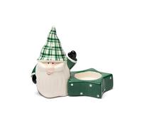 Excelsa Green Winter Puerta T-Light navideña, gnomo de cerámica Verde y Blanco, decoración Festiva