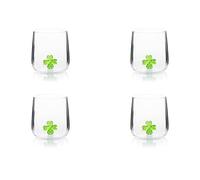 Excelsa Inside - Juego de 4 vasos de vidrio borosilicato decorados a mano con objetos interiores al vaso, transparentes, 450 ml (trébol)