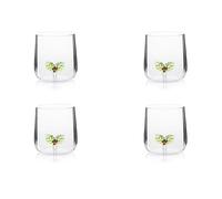 Excelsa Inside - Juego de 4 vasos de vidrio borosilicato decorados a mano con objetos interiores al vaso, transparentes, 450 ml (Acebo)