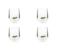Excelsa Inside - Juego de 4 vasos de vidrio borosilicato decorados a mano con objetos interiores al vaso, transparentes, 450 ml (Tortuga)