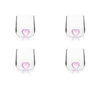 Excelsa Inside - Juego de 4 vasos de vidrio borosilicato decorados a mano con objetos interiores al vaso, transparentes, 450 ml (corazón)
