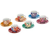 Excelsa Kimono - Juego de 6 tazas de café con platillo, porcelana, multicolor