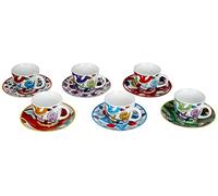 Excelsa Lisbona - Juego de 6 tazas de café con platillo, porcelana, multicolor
