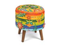 Excelsa Living - Puf redondo decorativo con compartimento contenedor, terciopelo multicolor, redondo, 38 x 45 cm, estructura y patas de madera, para interiores (Gipsy Soul)