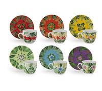 Excelsa Mandala Tropical - Juego de 6 tazas de café con plato de 90 cl, multicolor, porcelana, 90 cl