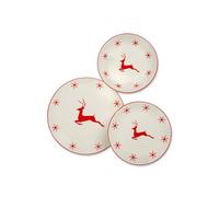 Excelsa Nordic Christmas - Juego de platos de porcelana con motivos navideños, 18 piezas, renos y copos de nieve rojos, apto para lavavajillas