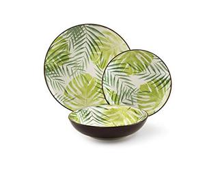 Excelsa Panama - Servicio de platos de 18 piezas, gres, decoración Foliage