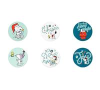 Excelsa Peanuts - Juego de 6 Posavasos navideños de cerámica con Base de Corcho, 10,5 cm, decoración de Snoopy