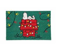 Excelsa Peanuts Shiny and Bright Felpudo de Entrada, Fibra de Coco, 60 x 40 cm, Verde con Snoopy navideño, Base Antideslizante de PVC