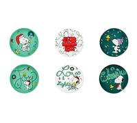 Excelsa Peanuts Shiny & Bright - Platos de postre o aperitivo, juego de 6 piezas, porcelana, verde y blanco, 15 cm, colección navideña