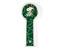 Excelsa Peanuts Shiny & Bright - Soporte para cucharón de cerámica, verde y blanco, decorado con Snoopy y luces navideñas, 25 x 11 x 2,3 cm