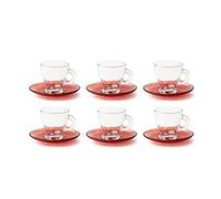 Excelsa Petra - Juego de 6 tazas de café con plato, cristal, transparentes y rojas, capacidad 90 ml.