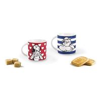 Excelsa Popeye & Olivia - Juego de 2 tazas de café de porcelana, azul y rojo