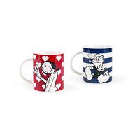 Excelsa Popeye & Olivia - Juego de 2 tazas de porcelana, azul y rojo