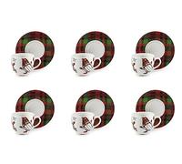 Excelsa Tartan Gnome - Juego de 6 tazas de café con platillo