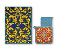 Excelsa Trinacria - Paño de cocina de 50 x 70 cm y manopla de 20 x 20 cm, 100% algodón, estilo siciliano