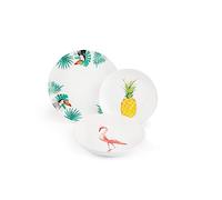 Excelsa, Tropical - Juego de Vajilla de 18 Piezas, de Porcelana Color Blanco con Decoraciones