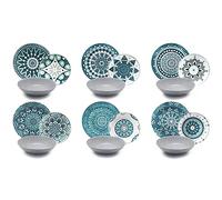 Excelsa - Vajilla de 18 Piezas de Porcelana, Color Azul/Gris, Modelo Mandala