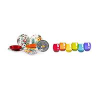 Excelsa - Vajilla Tropical Chic de 18 piezas, hecha de porcelana multicolor & San Josè - Juego de 6 vasos de agua, cristal, multicolor