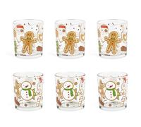 Excelsa Wonderful Ginger - Juego de 6 vasos de agua, cristal decorado navideño, muñeco de nieve y galleta jengibre, 250 ml, 7,5 x 8,5 cm