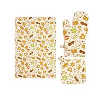 Excelsa Wonderful Ginger - Juego de Cocina navideña, Guante de Horno, manopla y paño de Cocina de algodón con impresión de Pan de Jengibre, tamaño 50 x 70/32 x 18/20 x 20 cm