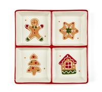 Excelsa Wonderful Ginger - Plato navideño de cerámica, 4 compartimentos, decoración de pan de jengibre, 20 x 20 cm