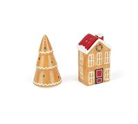 Excelsa Wonderful - Juego de salero y pimentero navideño de cerámica, diseño de casa y árbol de jengibre
