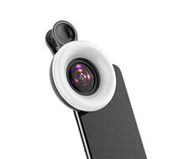 Excepción Lente de teléfono móvil con luz Flash belleza LED, lente Macro 15X, luz de relleno de 3 brillo ajustable para teléfono móvil iPhone Samsung,B