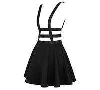 EXCHIC Falda de Cintura Elástica con Pliegues de la Moda A-Line Suspender Brace Falda (M, Negro)
