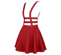 EXCHIC Falda de Cintura Elástica con Pliegues de la Moda A-Line Suspender Brace Falda (M, Rojo)