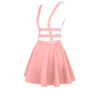 EXCHIC Falda de Cintura Elástica con Pliegues de la Moda A-Line Suspender Brace Falda (M, Rosado)