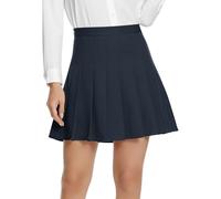 EXCHIC Mujeres Universitario Estilo Alta Cintura Plisado Mini Falda Casual A Línea Skater Faldas con Forro Pantalones (S, Azul Marino)