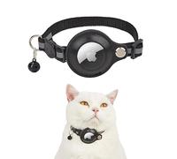 Exclent Collar reflectante para gato Apple AirTag, nailon ajustable con campana, 1 cm x 32,5 cm, visibilidad nocturna de seguridad (negro)
