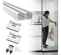 EXCLURA Kit Puerta Corredera Sliding Glass Door Hardware Kit for Double Doors, Aluminum Double Rail Door Track System, Bypass Closet/Partition/Barn Door Frame Set(250cm (8.2ft))