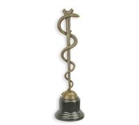 Exclusiva escultura de bronce, serpiente alrededor de la varilla/varilla de Esculapso sobre base de mármol, 38 cm de altura, 1,6 kg, símbolo de arte curativo y medicina, elegante decoración Art Deco