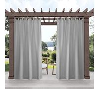 Exclusive Home Cabana Solid Indoor/Outdoor Light Filtering Hook-and-Loop Tab Top Curtain Panel Pair, 54"x132", Cloud Grey
